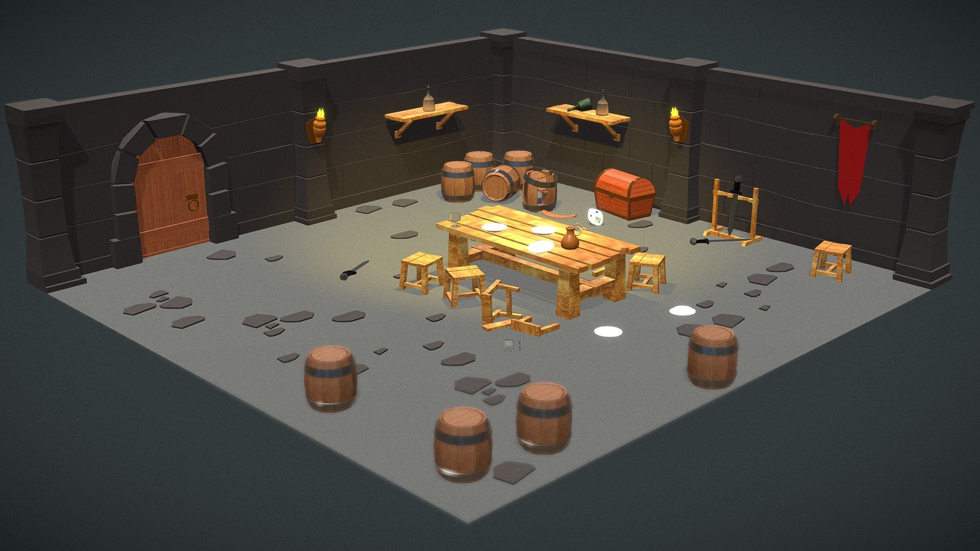 Medieval Isometric Room   Low Poly   Download Free 3D Model By Fede