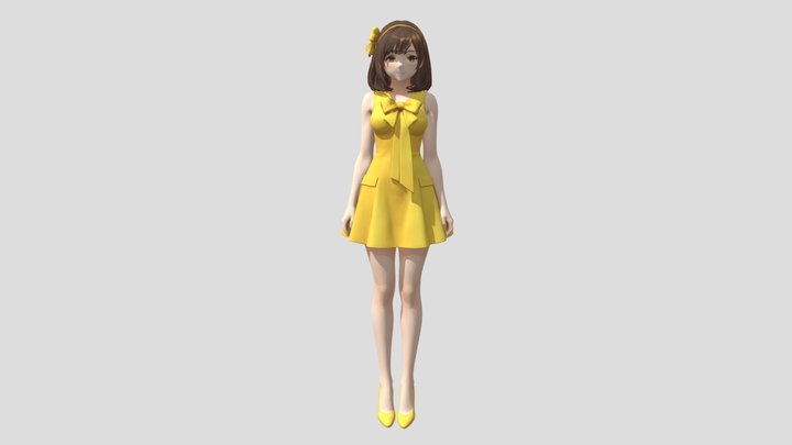 Yellow dress girl 1 3D Model