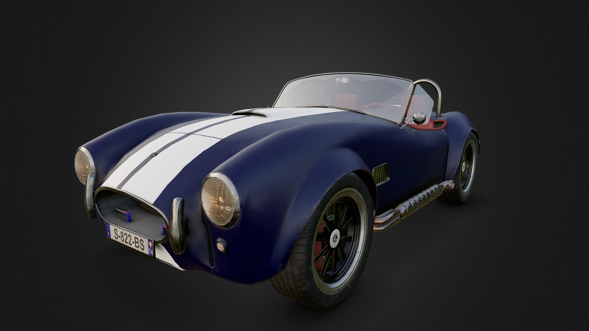 3D model AC Cobra - This is a 3D model of the AC Cobra. The 3D model is about a blue and white car.