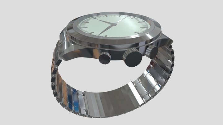 Stainless Steel Wristwatch Analog Watch 3D Model