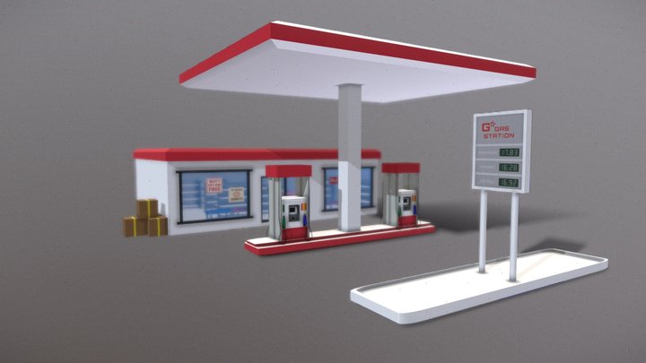 Lowpoly Gas Station 3D Model