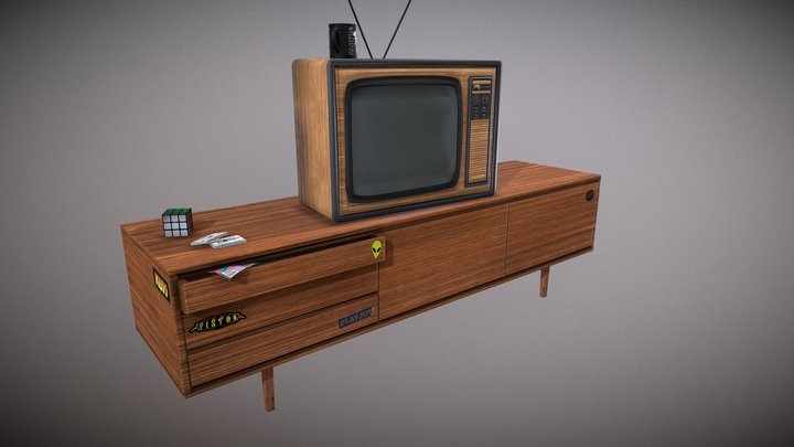 80's Basement TV & Cabinet 3D Model