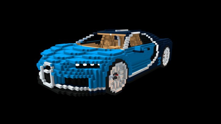 Voxel Buggatti Chiron Blue 3D Model