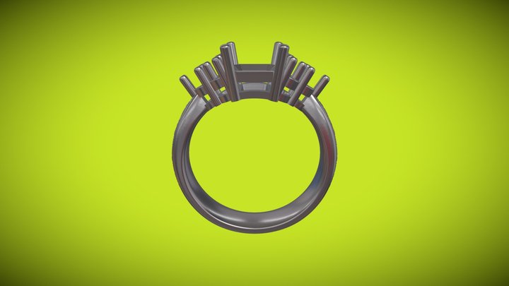 Emerald Cut 6 Stone Ring Stl Verified 3D Model