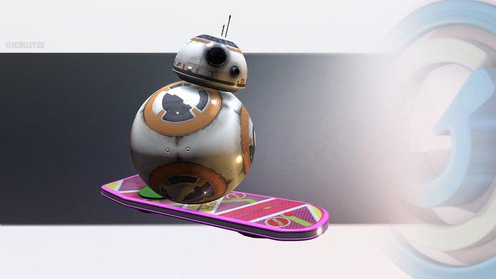Star Wars BB8 on a BTTF Hoverboard 3D Model