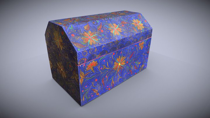 Blue hand painted wooden box 3D Model