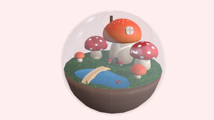 Mushroom Cottage Terrarium 3D Model