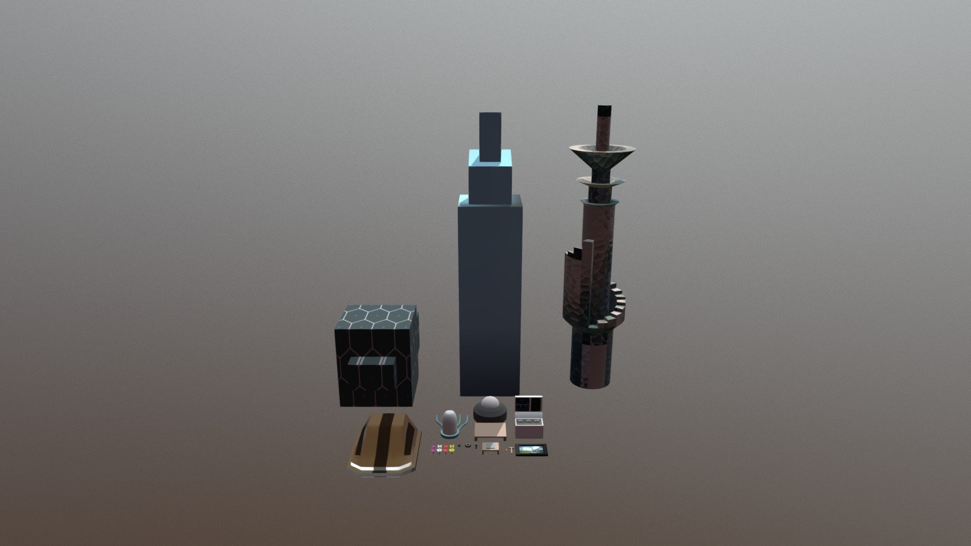 Low Poly Futuristic City Props