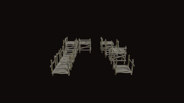 Wooden Walkway LowPoly 3D Model