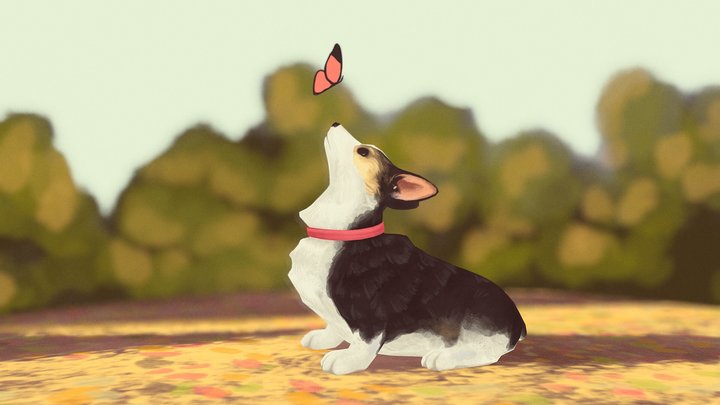 Corgi and the butterfly 3D Model