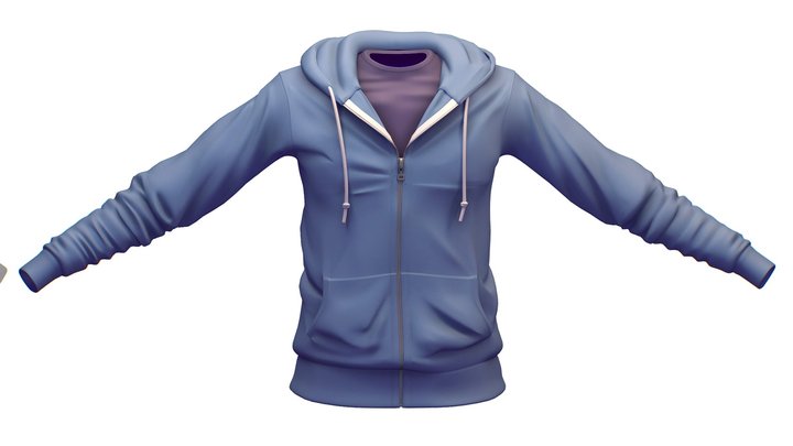 Cartoon High Poly Subdivision Blue Hoodie 3D Model