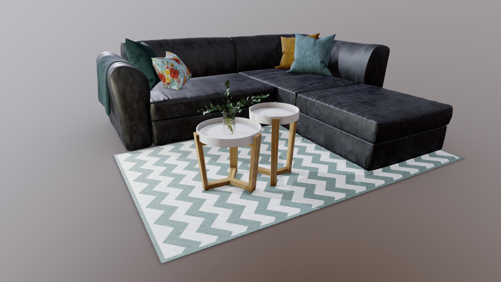 3D model Sofa Livingroom Set - This is a 3D model of the Sofa Livingroom Set. The 3D model is about a couch with a coffee table and a coffee table.