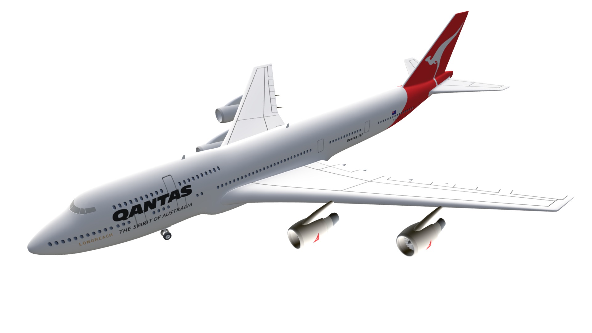 3D model Qantas Airways - This is a 3D model of the Qantas Airways. The 3D model is about a white airplane in the sky.