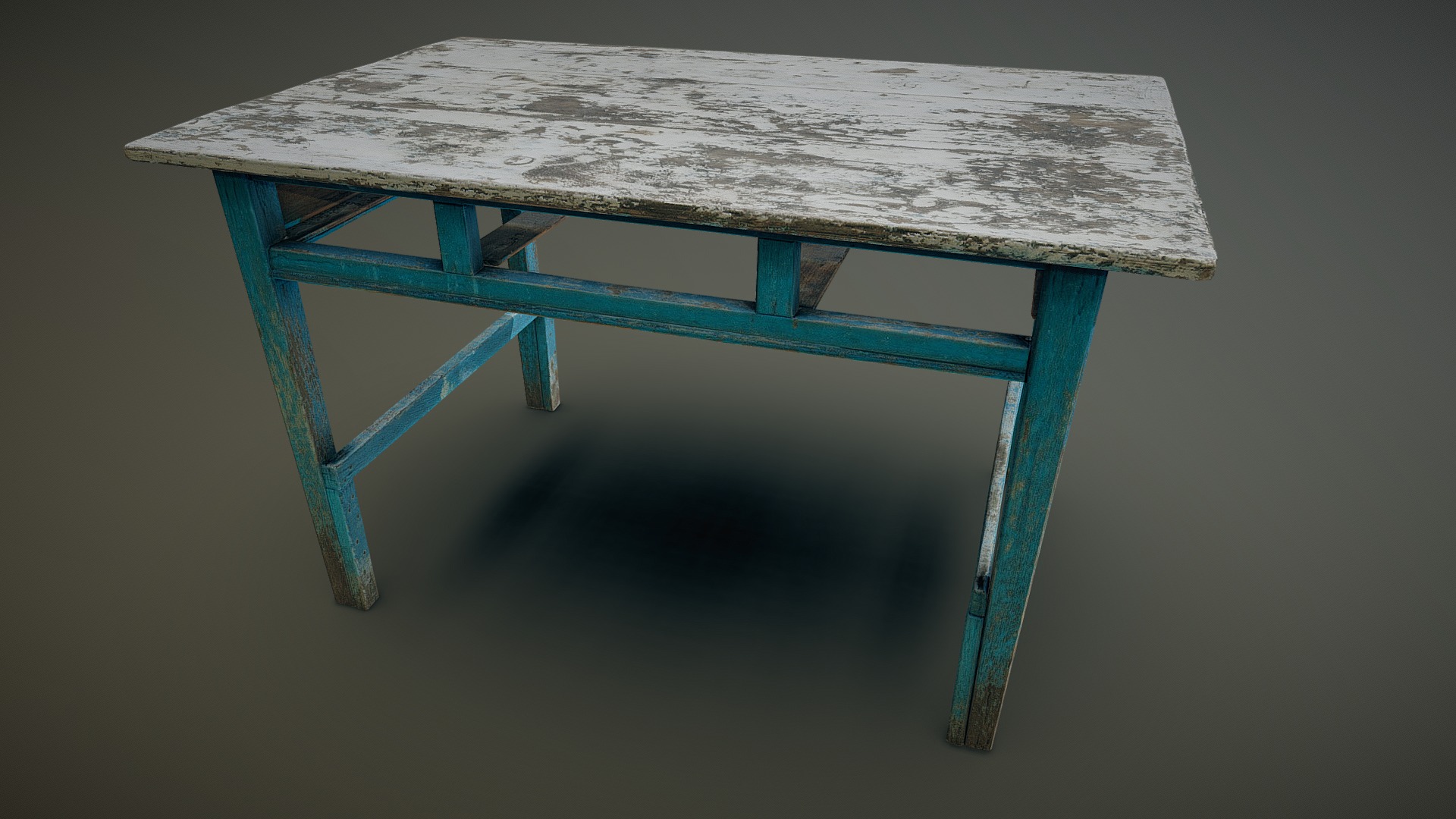 3D model Old Table 01 - This is a 3D model of the Old Table 01. The 3D model is about a wooden table with a blue top.