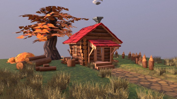 Magical Autumn Cabin 3D Model