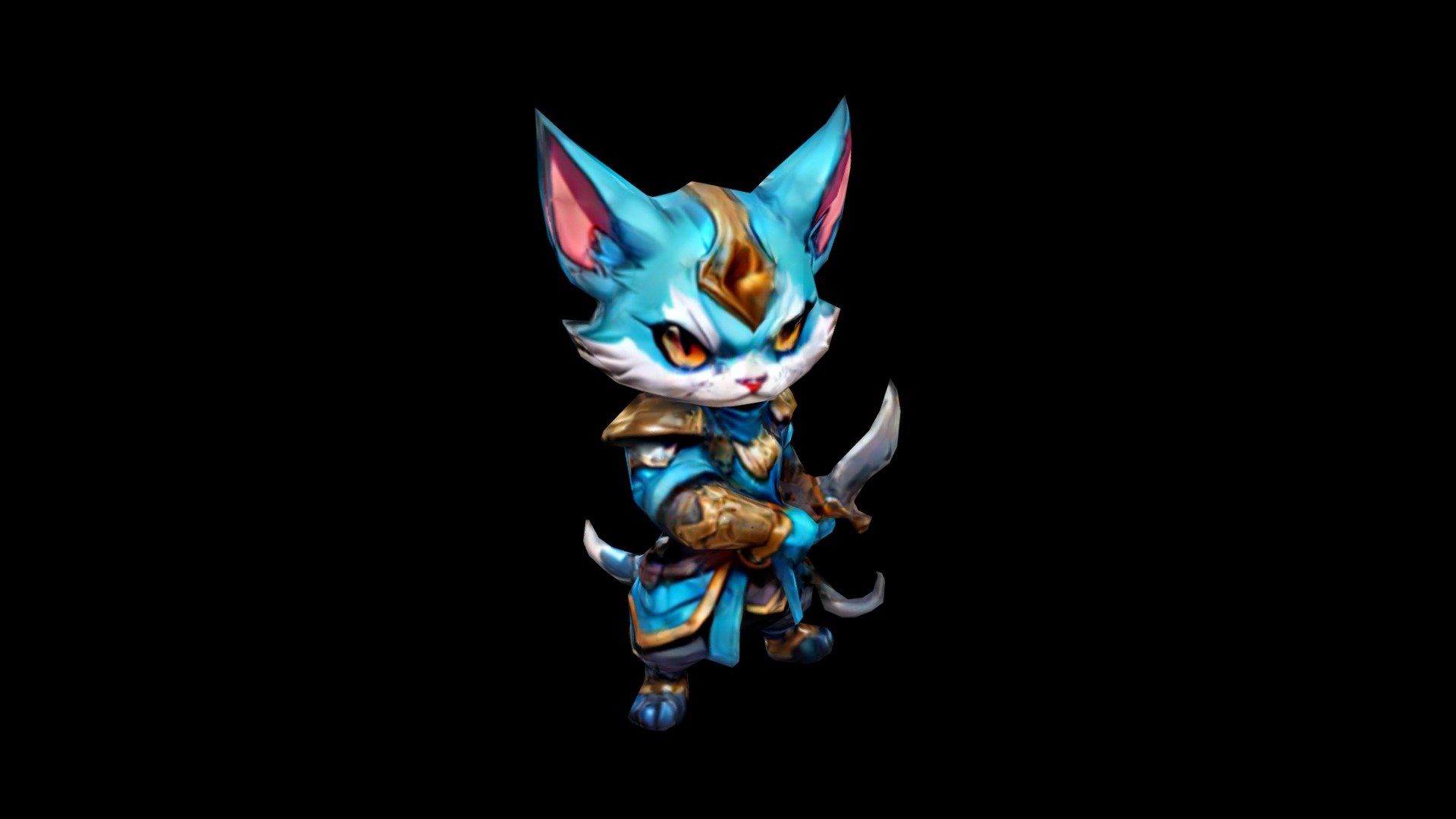 The image depicts a cartoonish blue cat warrior. - Download Free 3D ...