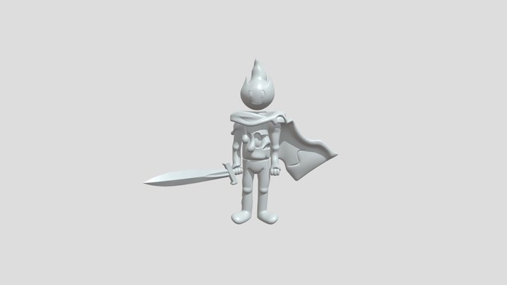 Flame-headed character with sword and cloak 3D Model