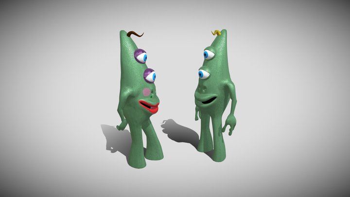 Cute Aliens in Love Animation 3D Model