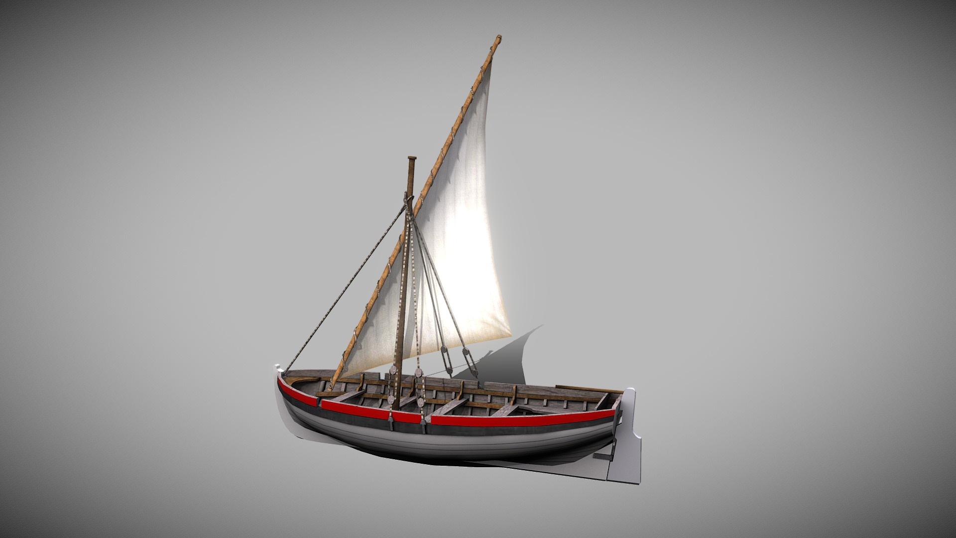 3D model 18ft Jolly Boat (1765) - This is a 3D model of the 18ft Jolly Boat (1765). The 3D model is about a sailboat in the water.