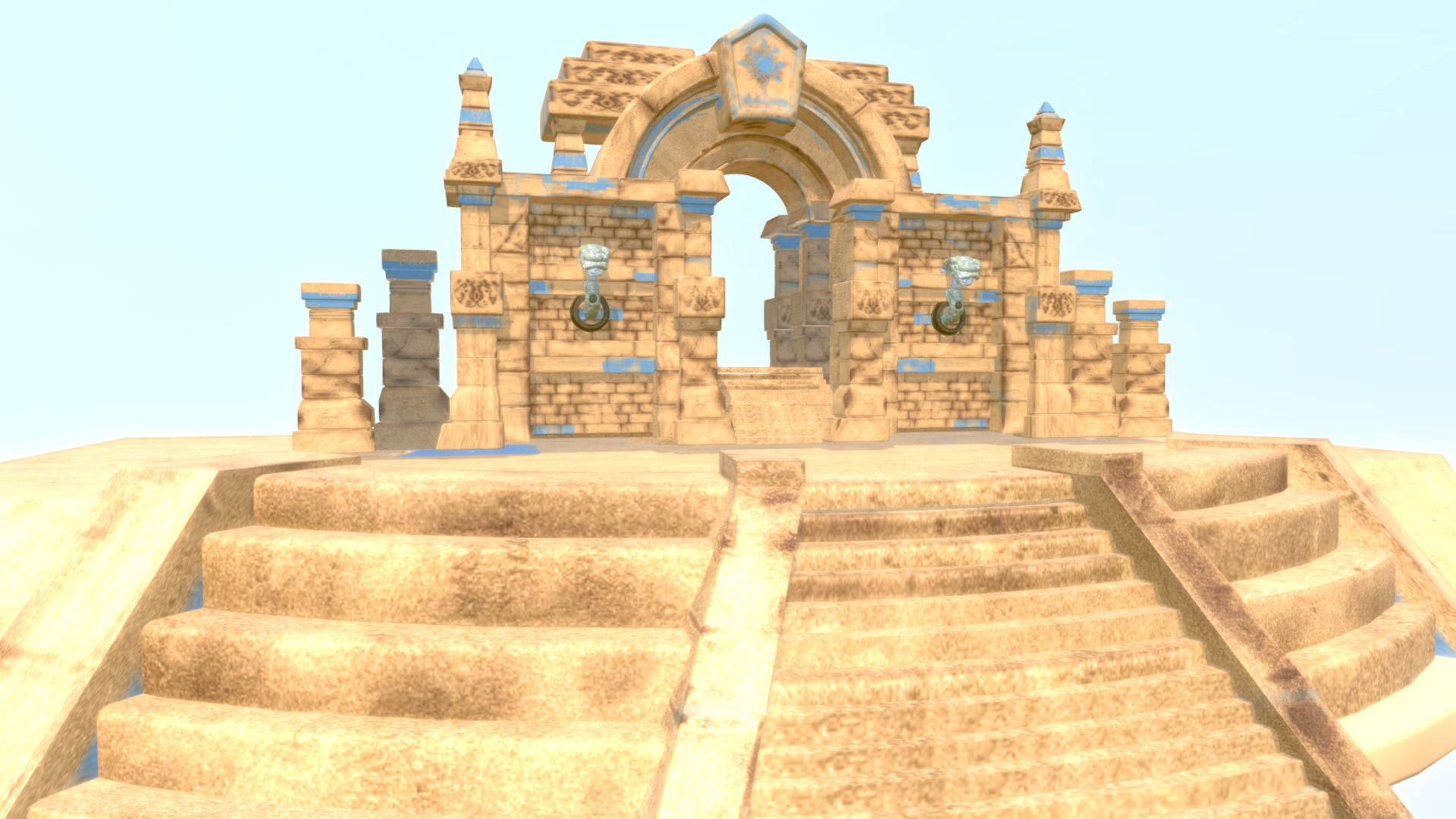 3D model Desert, City gate, Pyramid - This is a 3D model of the Desert, City gate, Pyramid. The 3D model is about a large stone building with stairs.