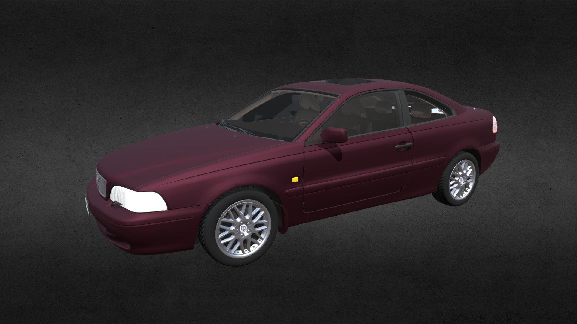 3D model Volvo C70 - This is a 3D model of the Volvo C70. The 3D model is about a red car parked on a road.