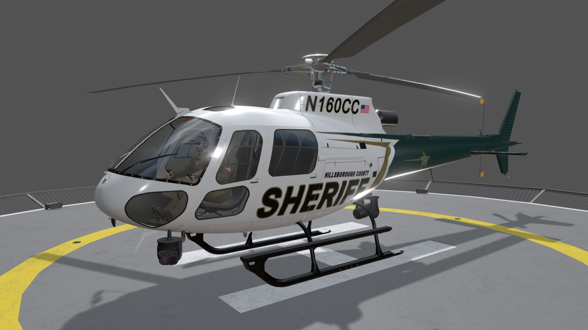 3D model AS-350 Hillsborough County Sheriff Animated - This is a 3D model of the AS-350 Hillsborough County Sheriff Animated. The 3D model is about a helicopter on a runway.