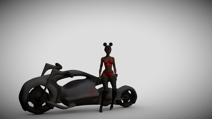 Afro girl & motorbike 3D Model
