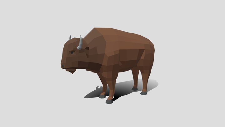 Low Poly Cartoon Bison 3D Model