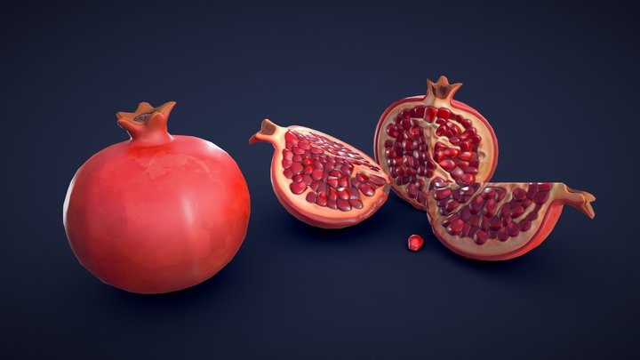 Stylized Pomegranate - Low Poly 3D Model
