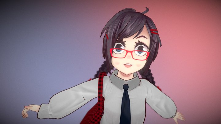 Anime Student Nerd Girl High School 3D Model