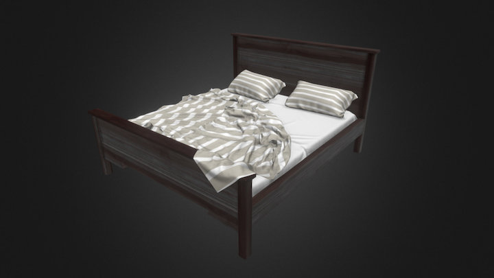Bed with Blanket and Pillows 3D Model