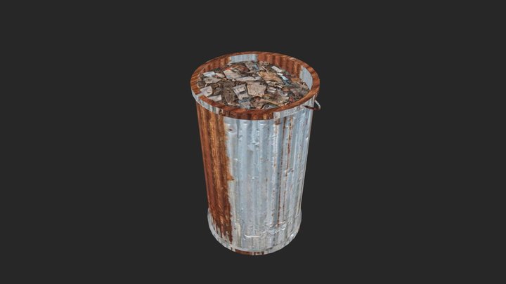 PS2 Style Rusty Trash Bin 3D Model