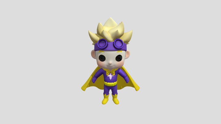 Cartoon superhero in purple outfit 3D Model