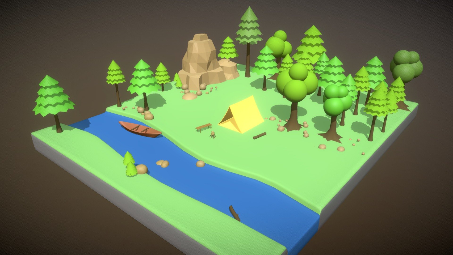 Lowpoly landscap Forest camp