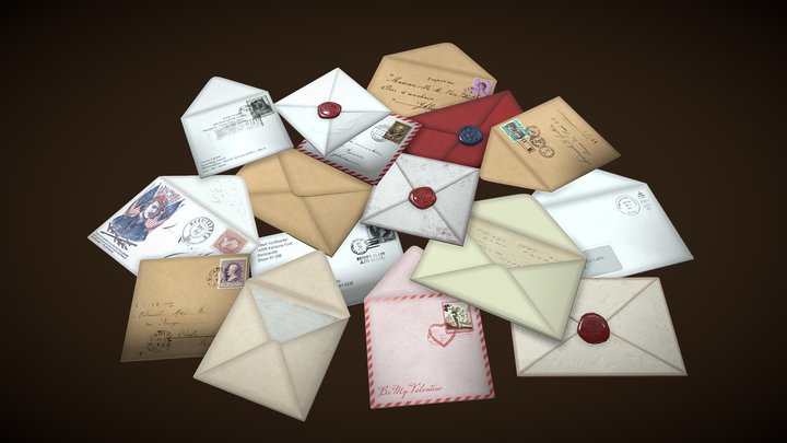 Vintage Envelopes and Letters - low poly pack 3D Model