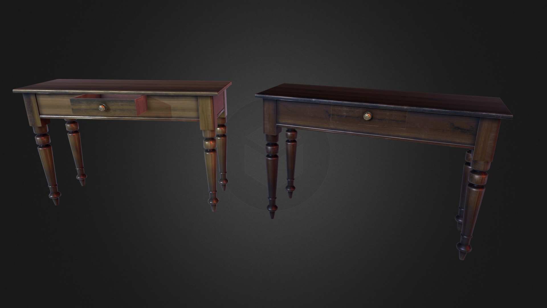 3D model Console table - This is a 3D model of the Console table. The 3D model is about a wooden table with a metal frame.