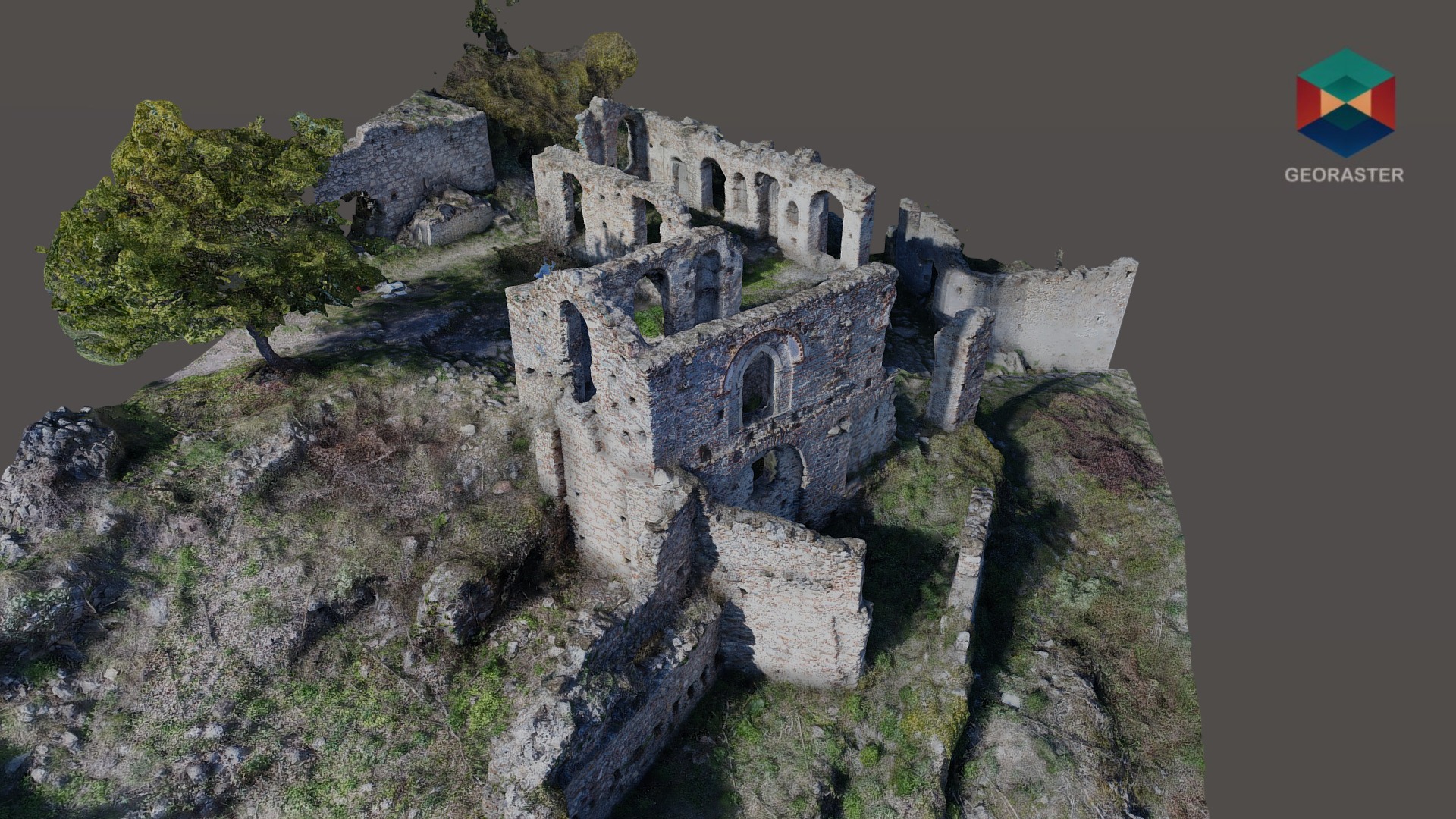 3D model Ruined Building 3d model 2 - This is a 3D model of the Ruined Building 3d model 2. The 3D model is about a stone building on a hill.