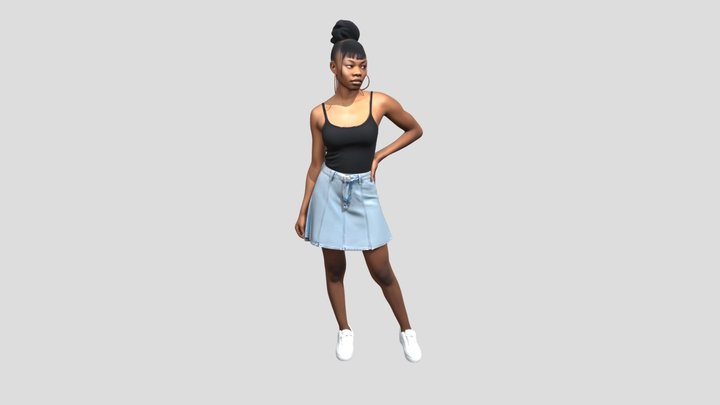 Casual Black Tank and Denim Skirt Look – Free 3D Model STL