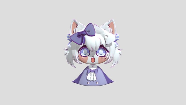 Anime-style girl with cat ears and bows 3D Model