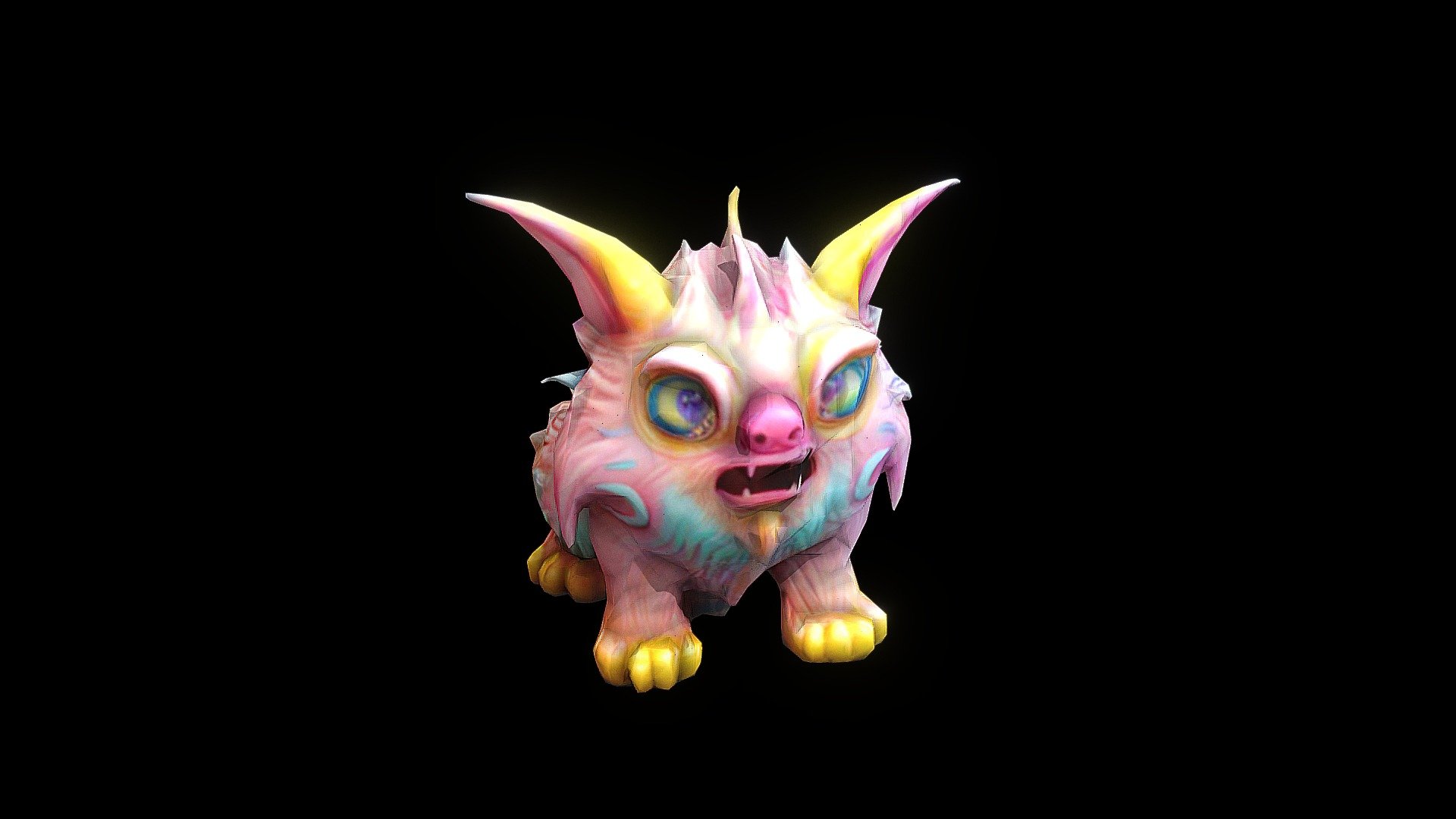 a pink monster with yellow horns and blue eye - Download Free 3D model ...