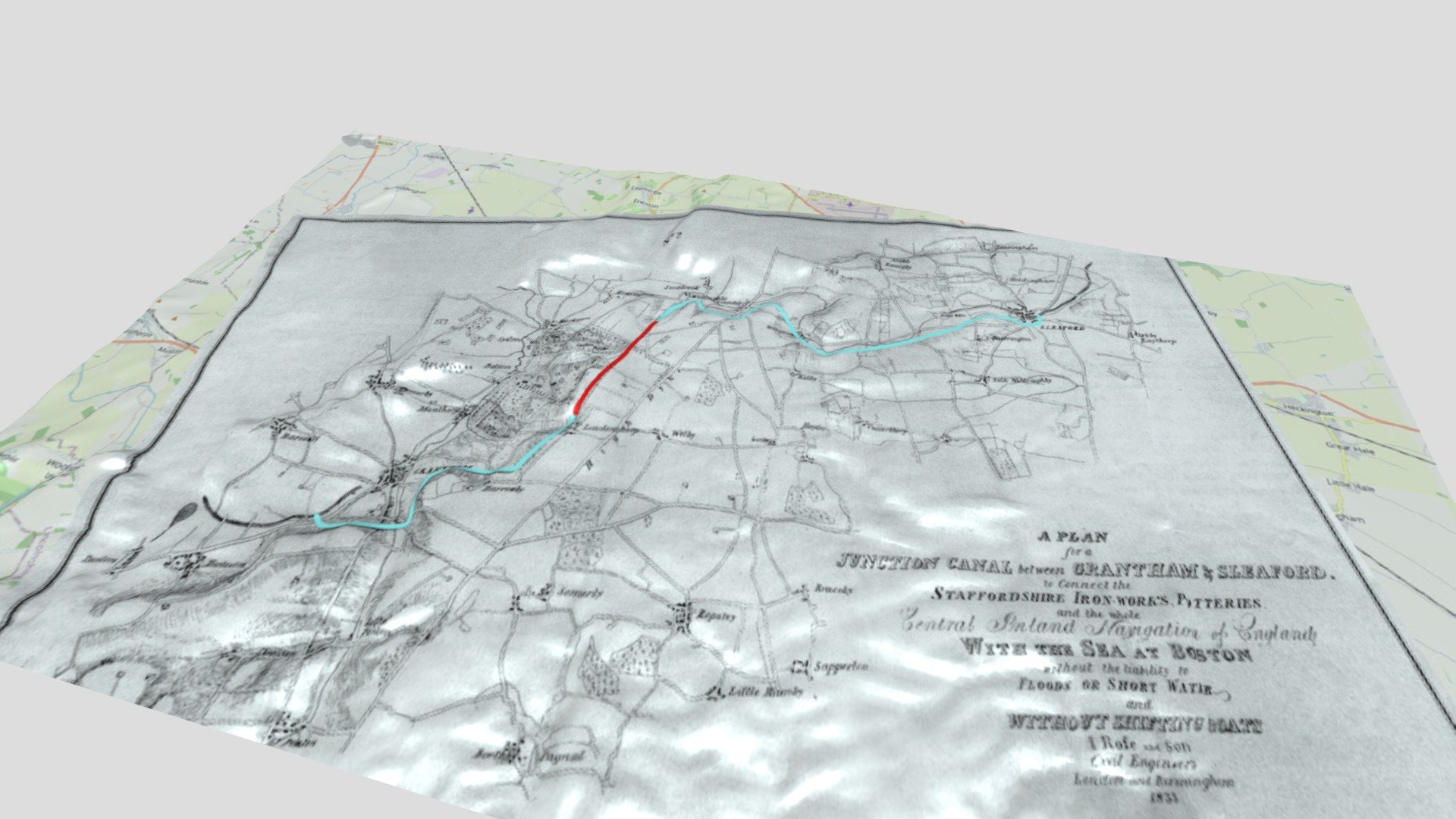 Junction canal Grantham & Sleaford 1833 plan — Sketchfab embed 3D viewer