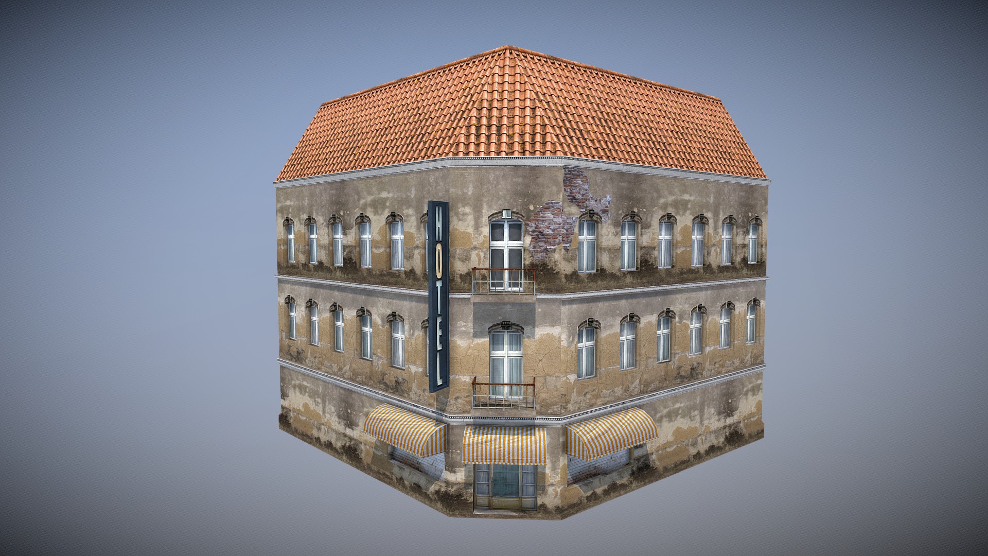 3D model Old Hotel - This is a 3D model of the Old Hotel. The 3D model is about a building with a red roof.