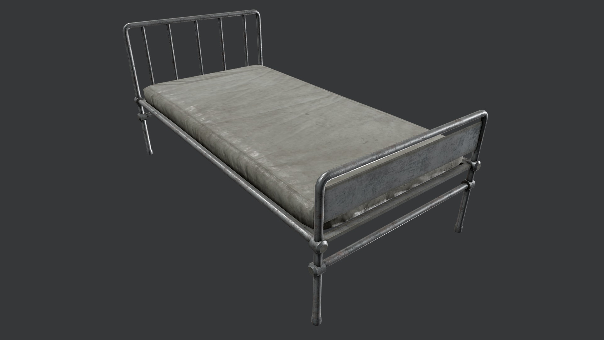 3D model Old Hospital Bed PBR - This is a 3D model of the Old Hospital Bed PBR. The 3D model is about a wooden table with a chair.