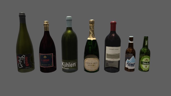 Wine, Champagne and Beer Bottles 3D Model