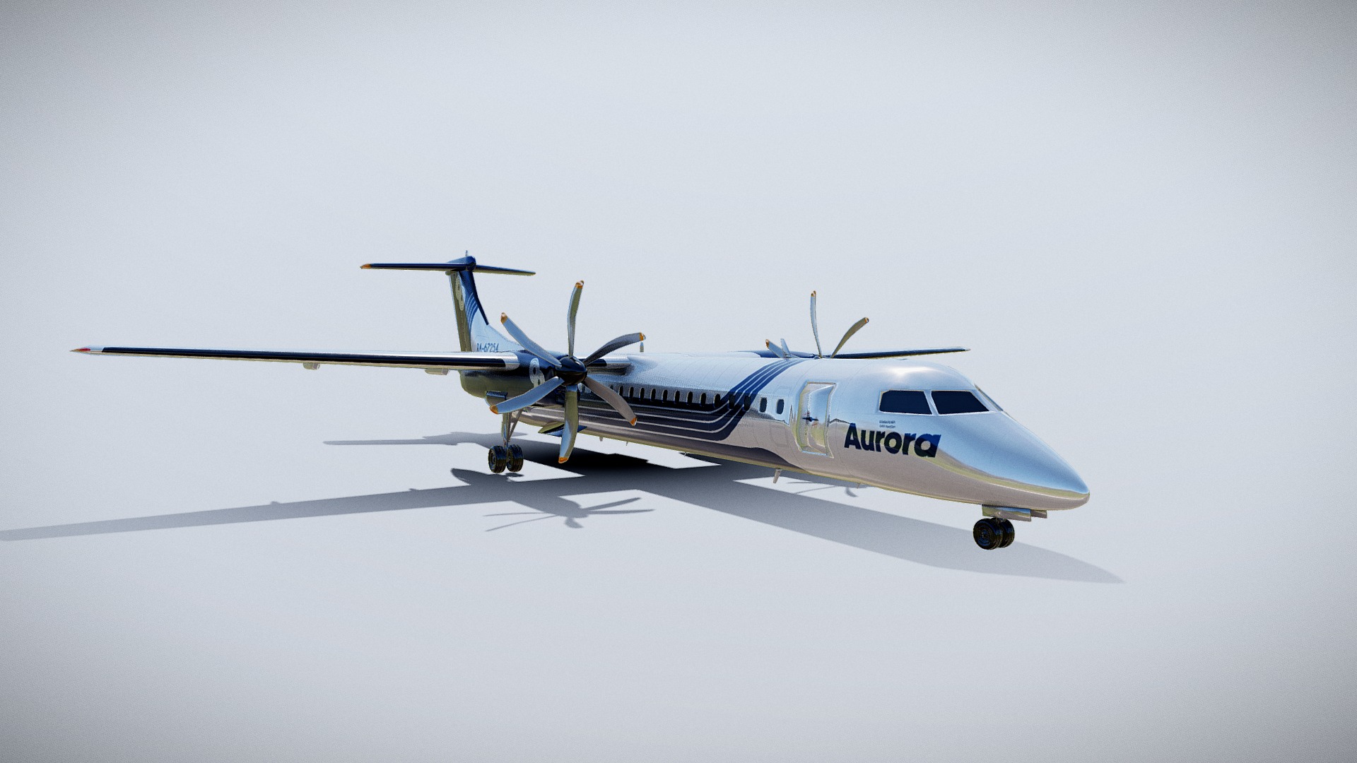 3D model Aurora Airlines DHC-8-Q400 - This is a 3D model of the Aurora Airlines DHC-8-Q400. The 3D model is about a small airplane flying in the sky.