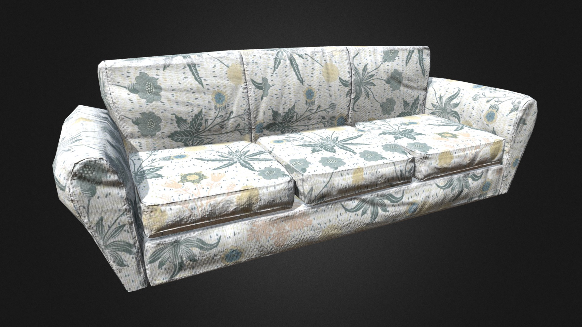 3D model Floral Sofa - This is a 3D model of the Floral Sofa. The 3D model is about a white and blue pillow.