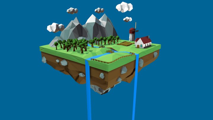 Lowpoly Floating Island 3D Model