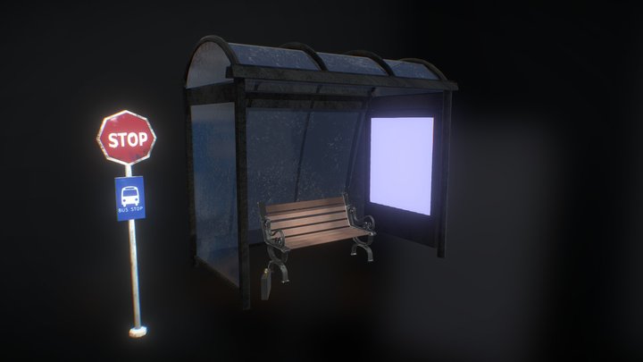 Bus Stop | Bus Station | Bench 3D Model