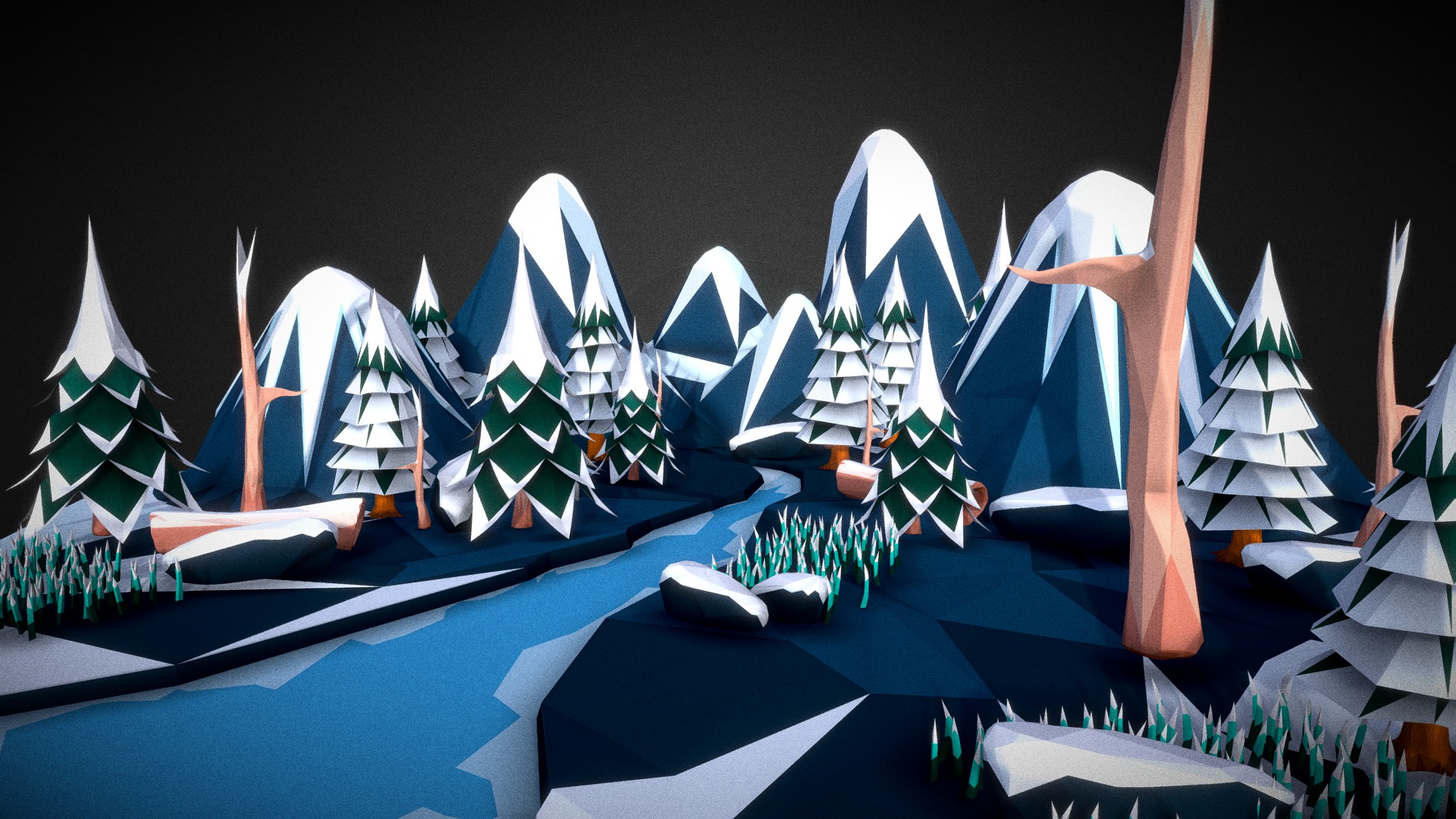 3D model Low Poly Environment Set 004 – Snowy Assets - This is a 3D model of the Low Poly Environment Set 004 - Snowy Assets. The 3D model is about a group of small trees.