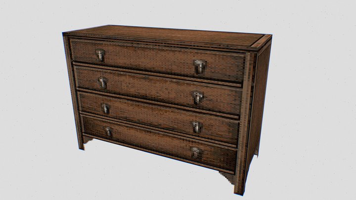 PS1 Style Asset - Wooden Drawers 3D Model